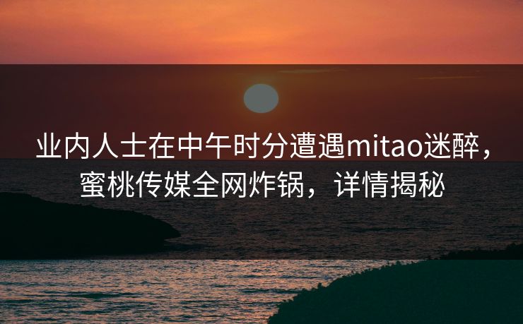 业内人士在中午时分遭遇mitao迷醉，蜜桃传媒全网炸锅，详情揭秘
